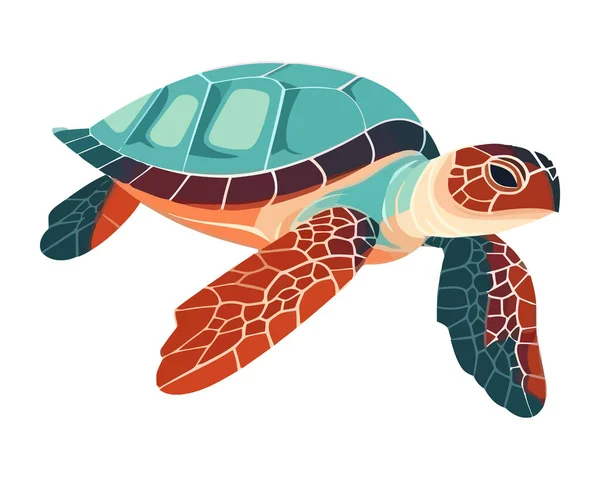 Tropikal Resif Ikonunda Yüzen Sevimli Deniz Kaplumbağası Izole Edilmiş — Stok Vektör