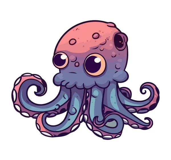 Roztomilý Kreslený Chobotnice Ikonou Chapadel Izolované — Stockový vektor