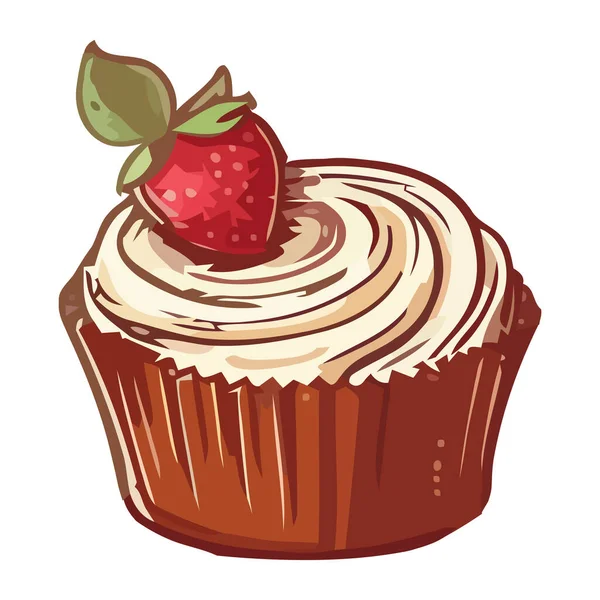 Süße Cupcake Mit Erdbeer Symbol Isoliert — Stockvektor