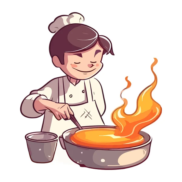 Chef Cozinhar Refeição Gourmet Ícone Fogão Flamejante Isolado — Vetor de Stock