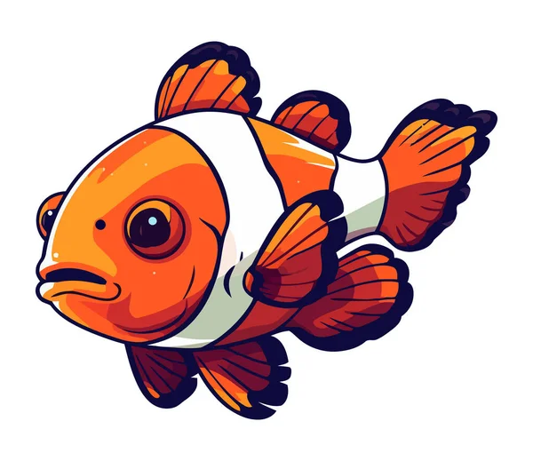 Cute Cartoon Clownfish Tropical Icon Isolated — Stock Vector
