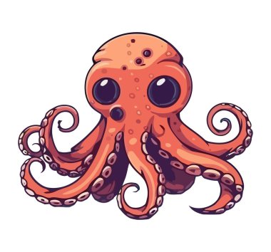 Şirin ahtapot maskotu yüzme ikonu izole edilmiş.