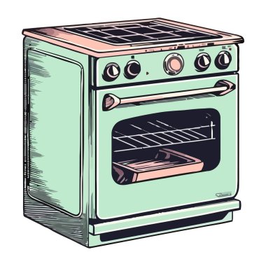 Metalik mutfak ekipmanları soba simgesi izole