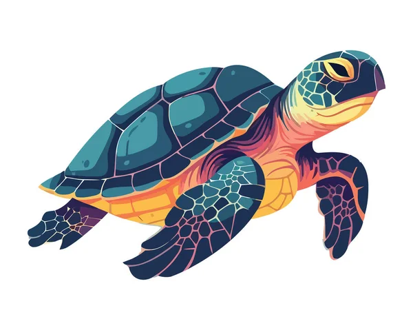 Çok Renkli Ikonda Yüzen Kaplumbağası Izole Edilmiş — Stok Vektör