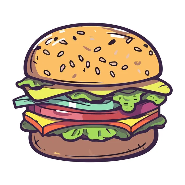 Burger Grillé Sur Pain Sésame Avec Icône Fromage Isolé — Image vectorielle