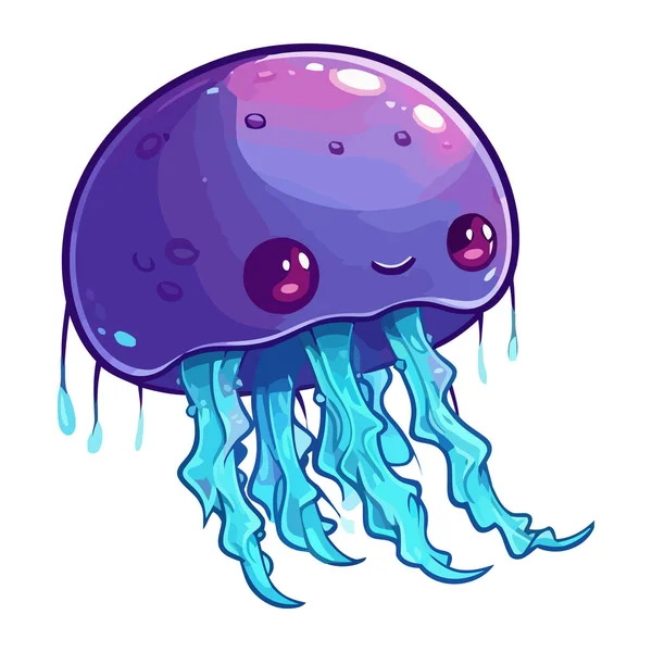 Cute Cartoon Jellyfish Tentacles Underwater Icon Isolated — Stock Vector