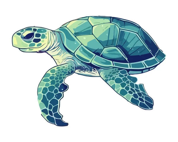 Cute Sea Turtle Aquatic Animal Icon Isolated — Stock Vector