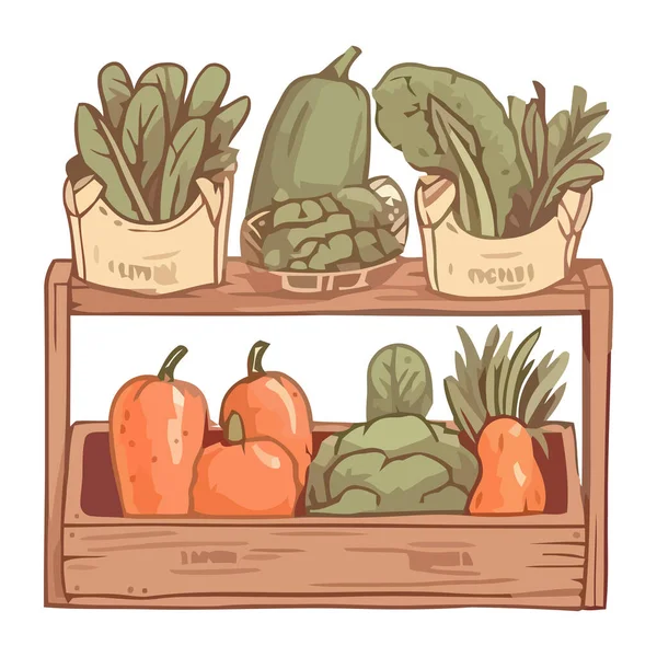 木架图标上的新鲜有机蔬菜被隔离 — 图库矢量图片