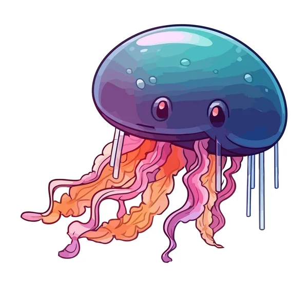 Underwater Cartoon Jellyfish Tentacles Icon Isolated — Stock Vector
