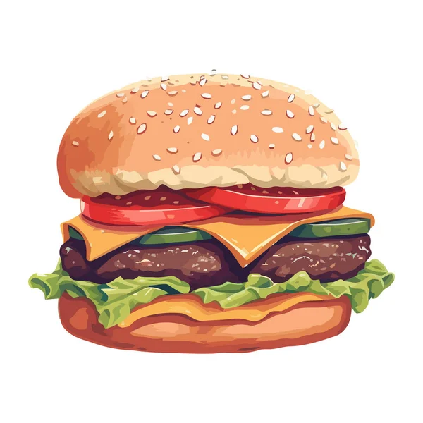 Hambúrguer Suculento Ícone Americano Fast Food Isolado — Vetor de Stock