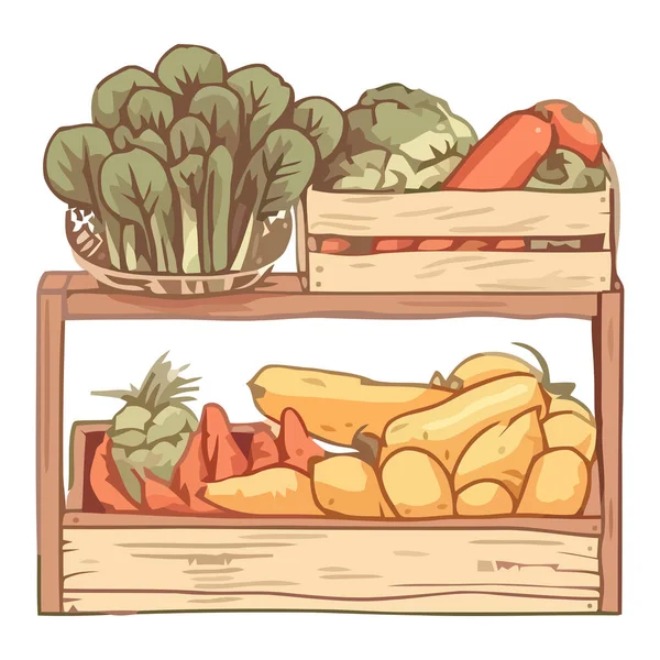 Friss Zöldségek Kosárban Egészséges Étel Ikon Izolált — Stock Vector