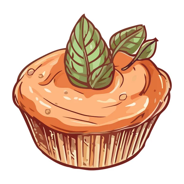 Cupcake Illustration Med Mintblad Ikon Isolerad — Stock vektor