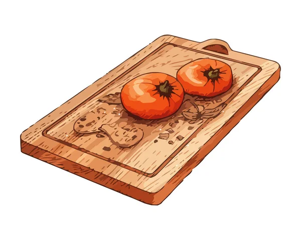 Fresh Tomatoes Vegetables Rustic Wooden Table Icon Isolated — Stock Vector