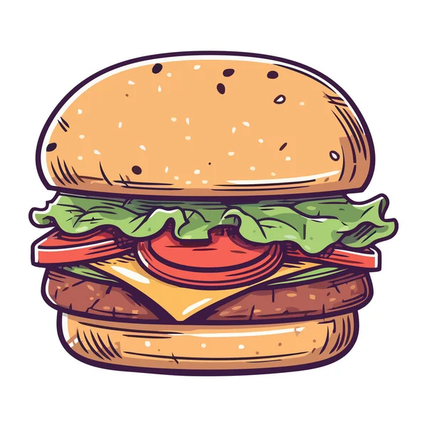Grilovaný Hovězí Burger Sýrem Rajčatovou Ikonou Izolovaný — Stockový vektor