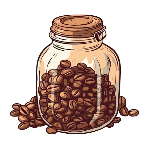 手绘咖啡豆洒在隔离的罐子图标上 — 图库矢量图片