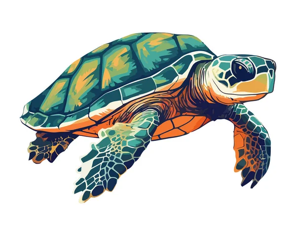 Slow Turtle Crawls Reef Blue Water Icon Isolated — Stock Vector