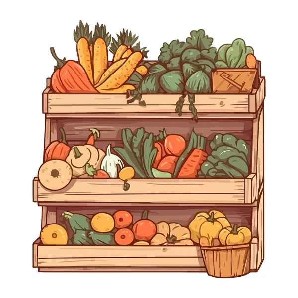 Свіжі Овочі Здорового Харчування Іконі Полиці Ізольовані — стоковий вектор