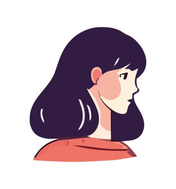 Profil görünümünde kahverengi saçlı güzel kadın izole edildi