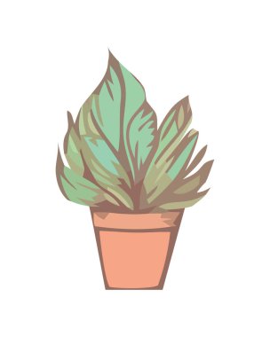 Taze yeşil yapraklar süslemeli saksı bitkisi dekor simgesi izole