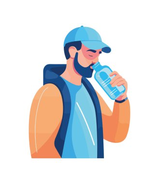 Kaslı sporcu mavi şişe ikonundan içiyor.