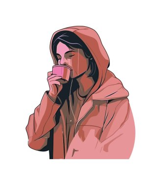 Gülümseyen güzel sıcak kahve ikonunu soyutladı