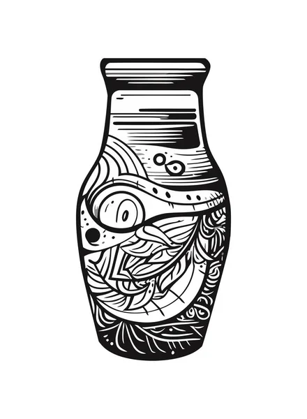 Vaso Ornamentado Com Ícone Folha Isolado — Vetor de Stock