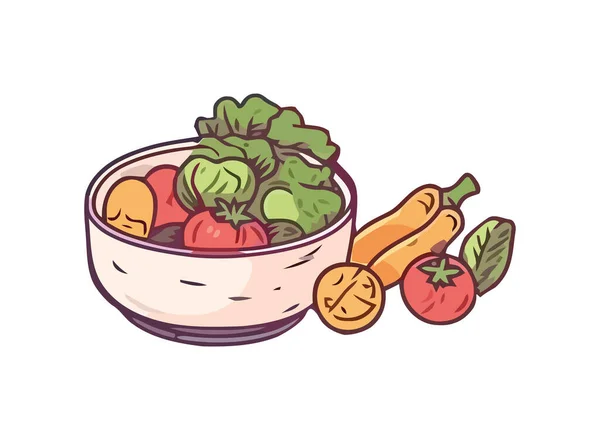 Fresh Vegetables Bowl Healthy Eating Icon Isolated — Stock Vector