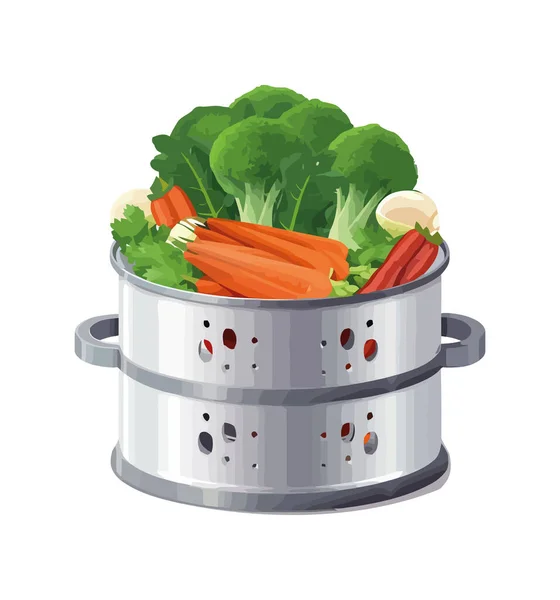 健康烹调锅中新鲜蔬菜蒸汽分离图标 — 图库矢量图片
