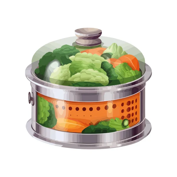 将新鲜蔬菜沙拉放在碗图标中隔离 — 图库矢量图片