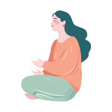 Doğadaki uyum bir kişi meditasyon yapar, gülen ikon izole olur.