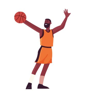 Üniformalı çocuk yalnız basketbol ikonu oynuyor.