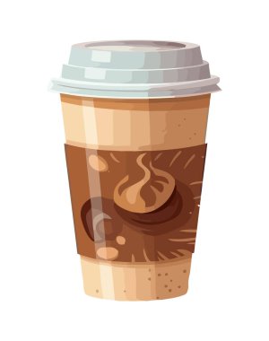 Kapak simgesi izole edilmiş tek kullanımlık bardakta sıcak kahve.