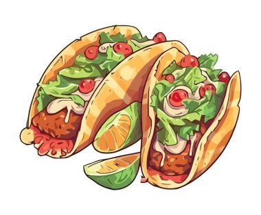 Taze kişniş ve sebze ikonlu ızgara taco.