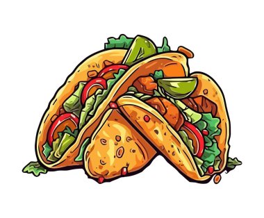 Et ve baharat ikonlu gurme taco yemeği izole edilmiş.