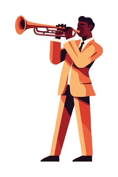 Musician Playing Brass Instrument Shiny Suit Icon Isolated — Stock Vector