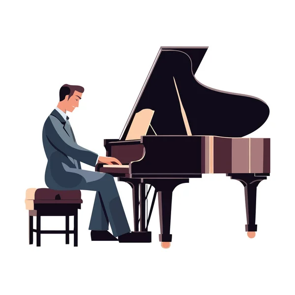 Одна Людина Грає Піаніно Ізольовано — стоковий вектор