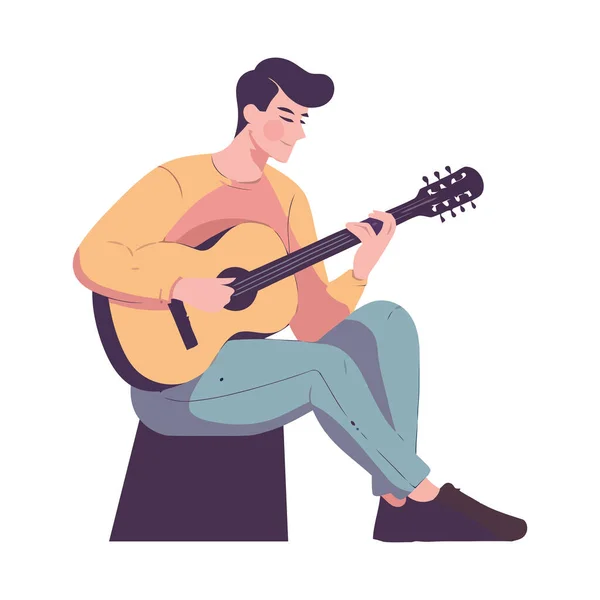 Man Playing Guitar Having Fun Icon Isolated — Stock Vector