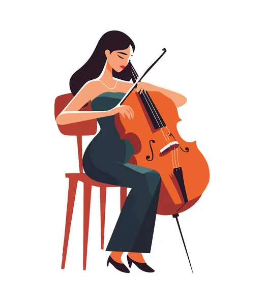 One Woman Musician Playing Cello Stage Icon Isolated — Stock Vector