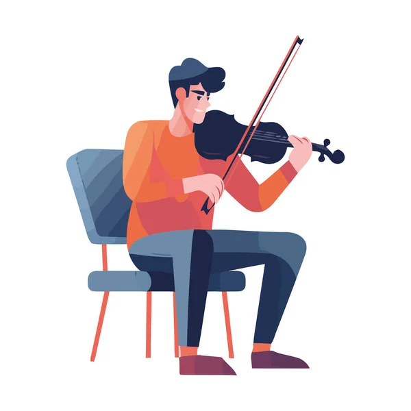 音乐家拉小提琴 坐在有趣的图标孤立 — 图库矢量图片
