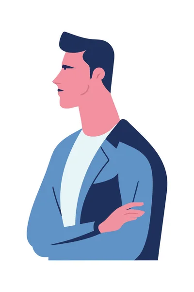 Homme Affaires Réussi Costume Bleu Debout Avec Confiance Icône — Image vectorielle