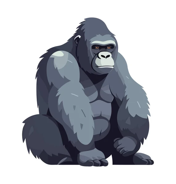 Mascote Gorila Muscular Sentado Ícone Isolado — Vetor de Stock