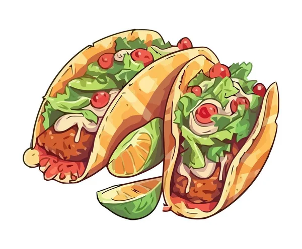 Taze Kişniş Sebze Ikonlu Izgara Taco — Stok Vektör