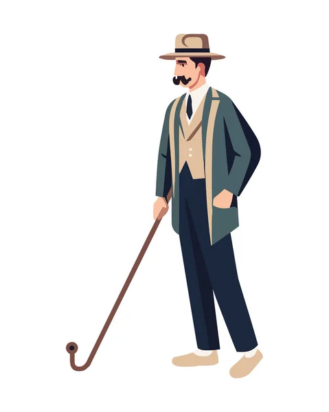 stock vector One successful man walking with walk stick icon isolated