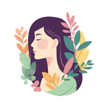 Güzel bir kadın, doğa ile çevrili izole güzellik ikonu