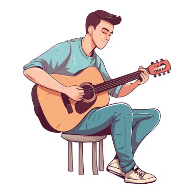 Akustik gitar ikonunu çalan genç gitarist izole edildi