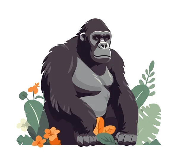 Leuke Primaat Mascotte Zit Tropisch Regenwoud Pictogram Geïsoleerd — Stockvector