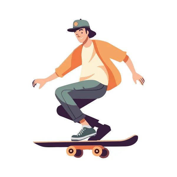 男の子のスケートボードに乗って 幸福のアイコンを隔離してジャンプ — ストックベクタ