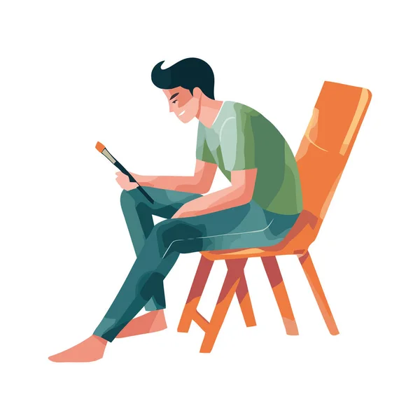Hombre Sentado Silla Con Icono Arte Pincel Aislado — Vector de stock