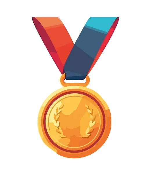 Eerste Plaats Medaillewinnaar Ontvangt Gouden Medaille Award Icoon Geïsoleerd — Stockvector