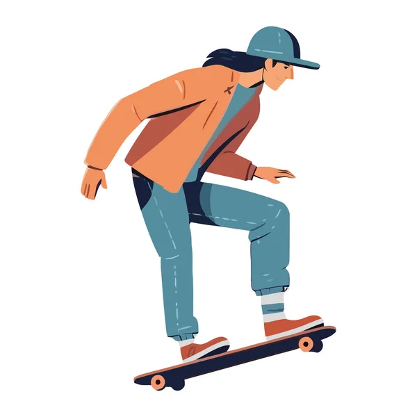 Uma Pessoa Montando Skate Ícone Isolado — Vetor de Stock